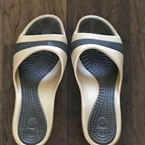 Crocs, size 9,  tan and brown sandals